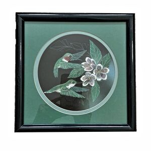 Original Scratchboard Hummingbird Etching Sharon Wald Signed Framed Cottagecore